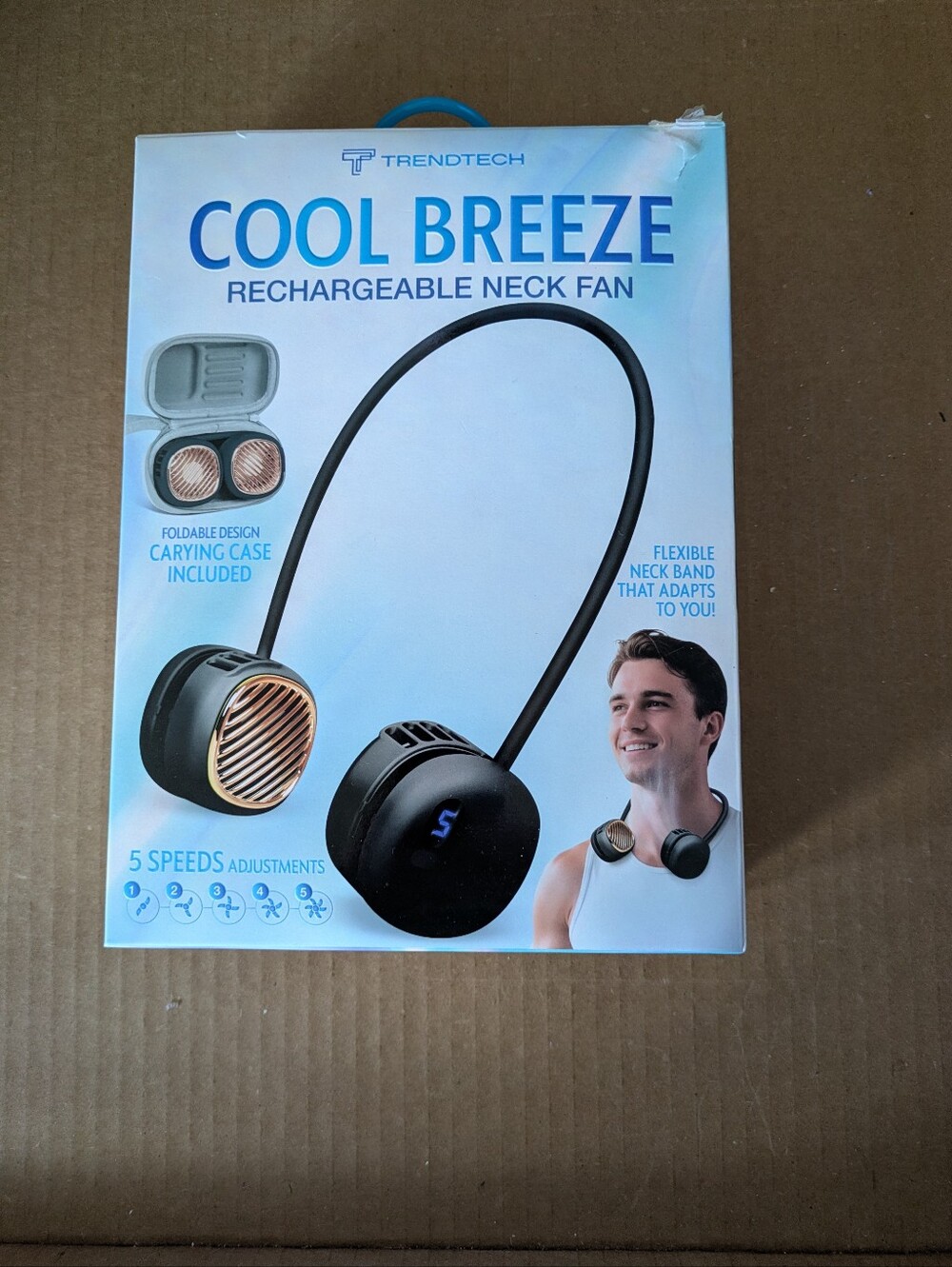 Fan Cool Breeze Rechargeable Neck Fan Black with Gold Accents Trendtech